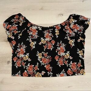 Rewind Cropped Floral Puff Sleeve Top, Black floral, XXL